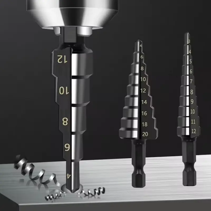 3pcs Black Hexagonal Shank Straight Slot Ladder Drill Bit Reaming and Hole Opening Blackened Pagoda Drill Tool Set
