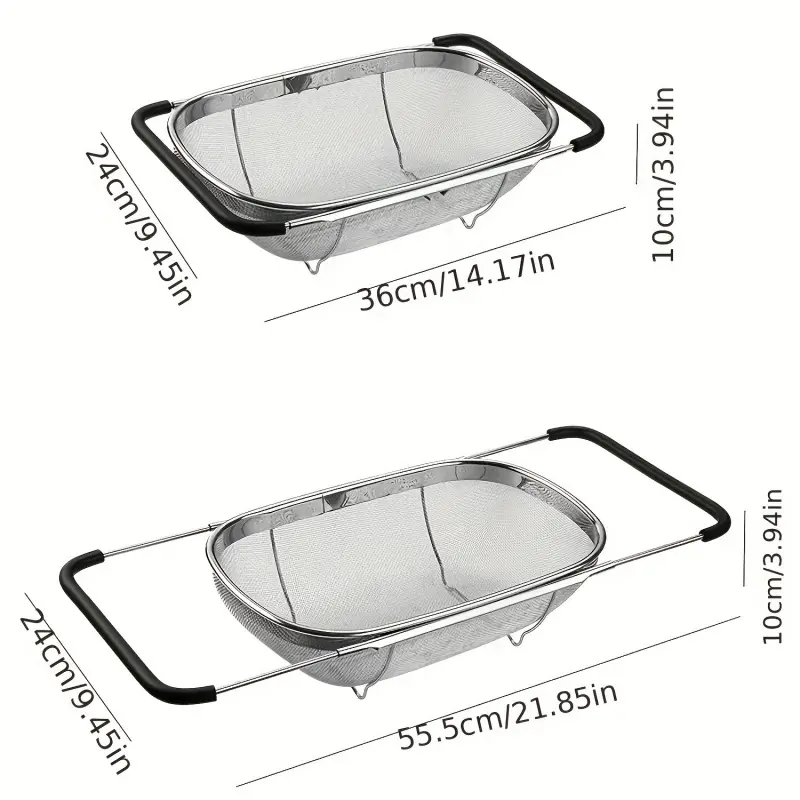 Stainless Steel Retractable Drain Basket Rubber Grip Handles Oval Colander Sink Vegetables Draining Rack Home Storage Basket