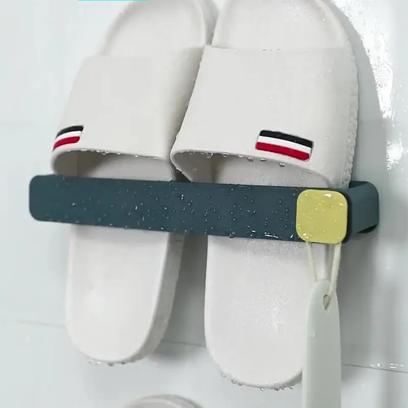 Bathroom Slippers Rack Self Adhesive Punch-free Wall-towel Mounted With Hook Space-saving Toilet Wall Door Home Storage Shelf