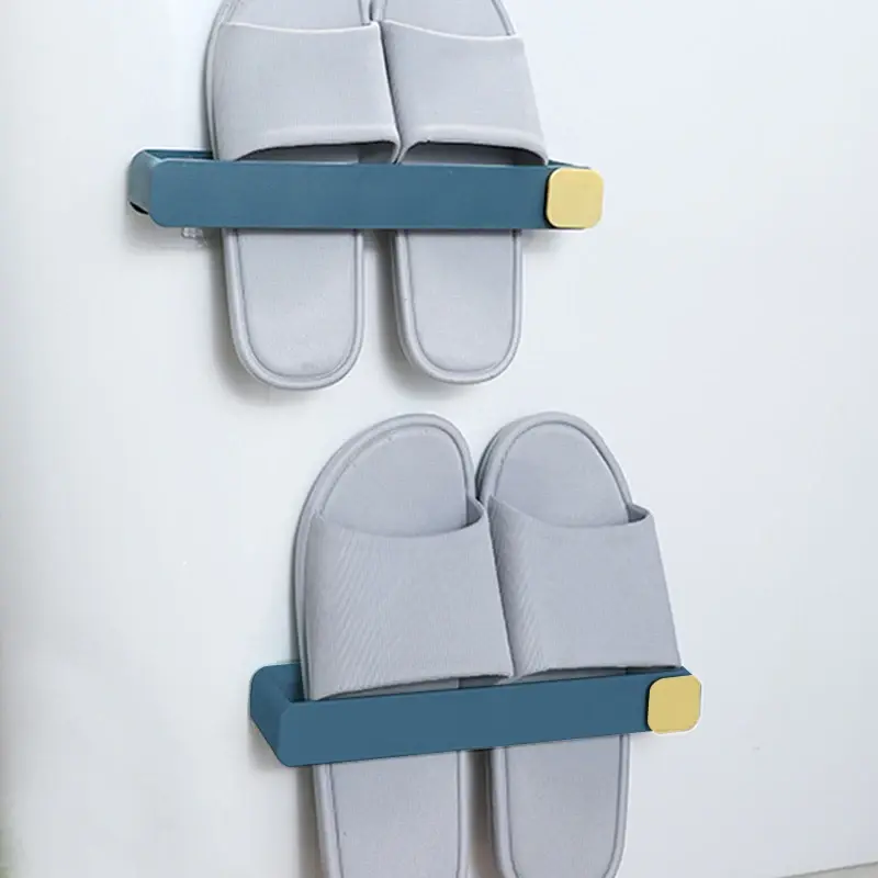 Bathroom Slippers Rack Self Adhesive Punch-free Wall-towel Mounted With Hook Space-saving Toilet Wall Door Home Storage Shelf