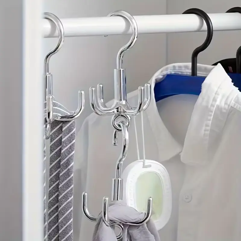 1/2Pcs Multifunctional Rotating Clothes Hook Punch Free 4-Claw Rotation Coat Hanger Belt Organizer, Scarf Storage Rack Wardrobe