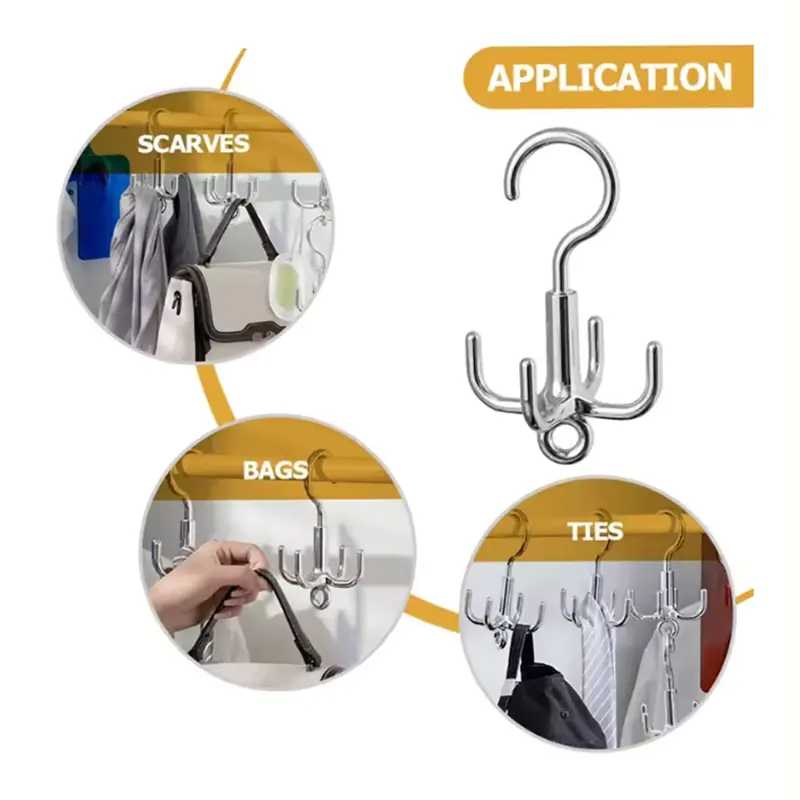 1/2Pcs Multifunctional Rotating Clothes Hook Punch Free 4-Claw Rotation Coat Hanger Belt Organizer, Scarf Storage Rack Wardrobe