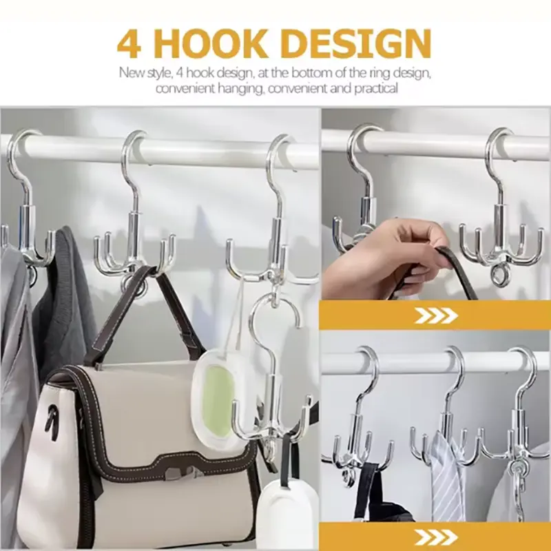 1/2Pcs Multifunctional Rotating Clothes Hook Punch Free 4-Claw Rotation Coat Hanger Belt Organizer, Scarf Storage Rack Wardrobe