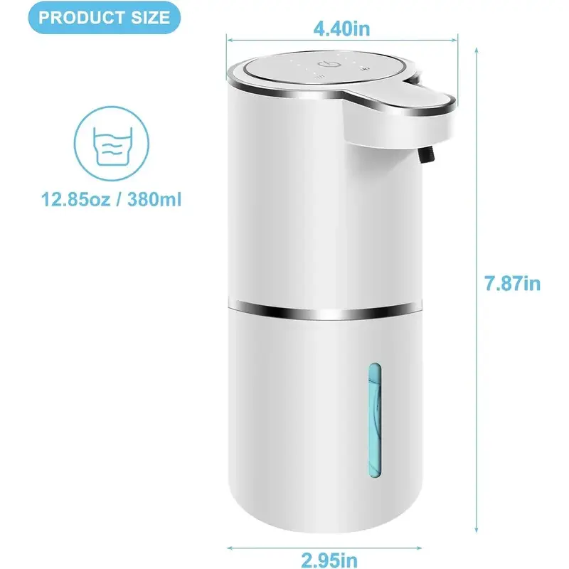 Automatic Soap Dispenser Touchless Foaming Soap Dispenser 380ml USB Rechargeable Electric 4 Level Adjustable Foam Soap Dispenser