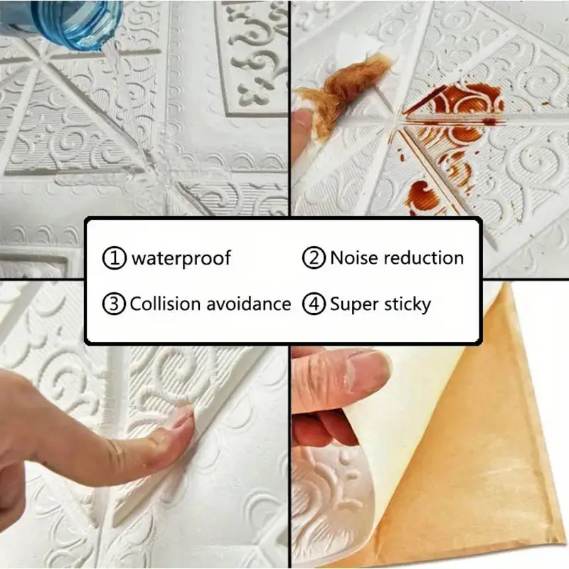 5pcs DIY 3D Ceiling Foam Wall Stickers Self-adhesive Waterproof And Mildew Proof Room Living Room Bathroom Kitchen Bedroom Decor