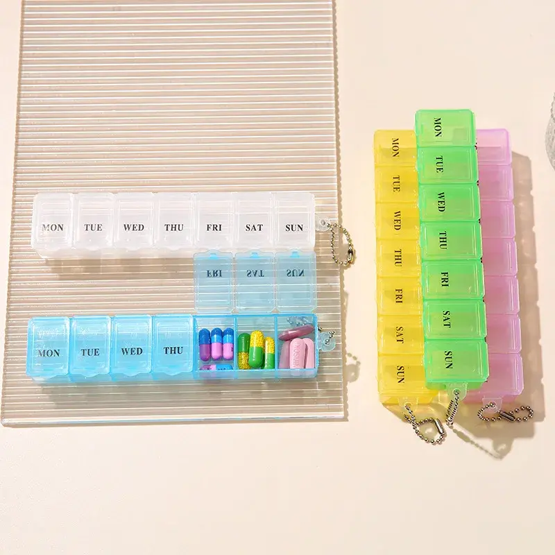 Mini boîte à médicaments hebdomadaire, organisateur de rangement, conteneur 7 grilles, treillis indépendant, tendance