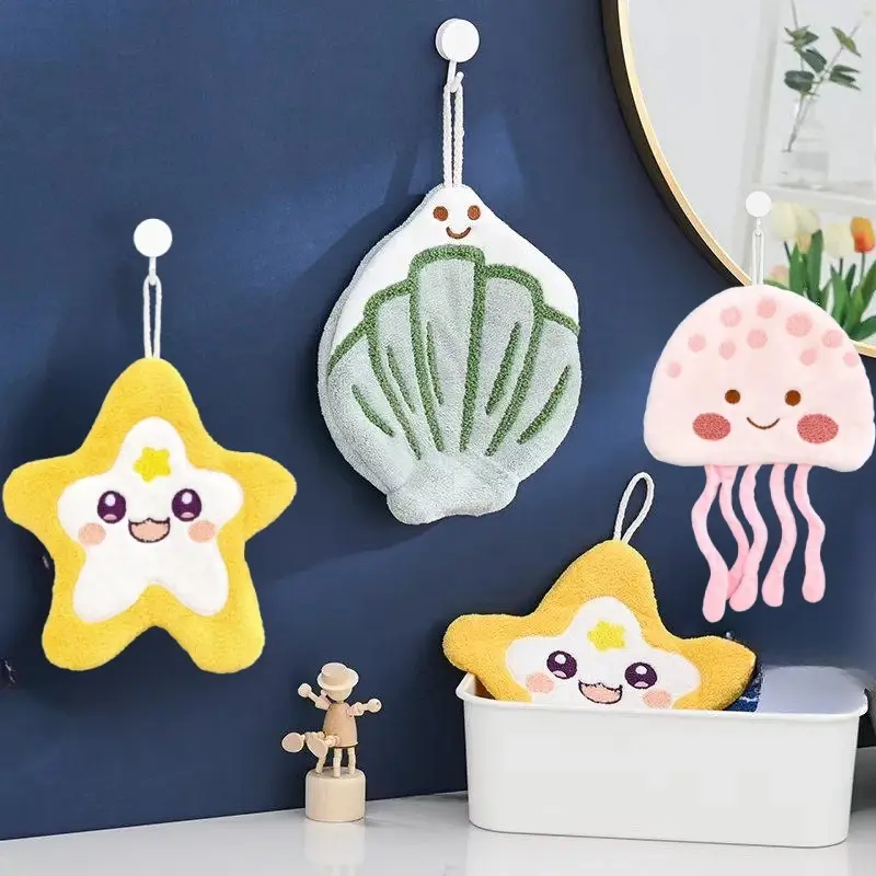Starfish towel cute jellyfish shell coral velvet household children absorb water does not lose hair kitchen bathroom hand towel