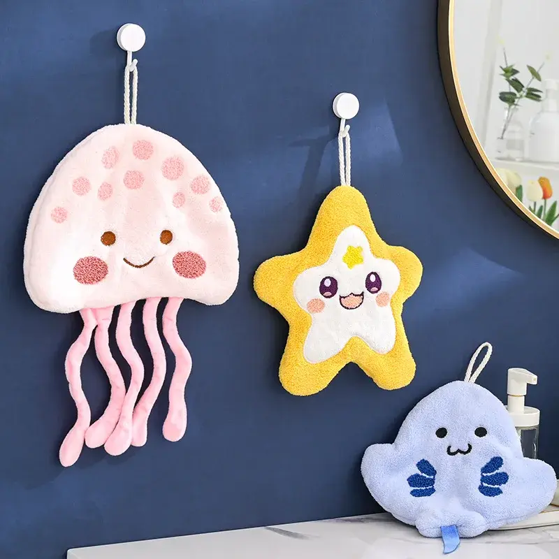 Starfish towel cute jellyfish shell coral velvet household children absorb water does not lose hair kitchen bathroom hand towel