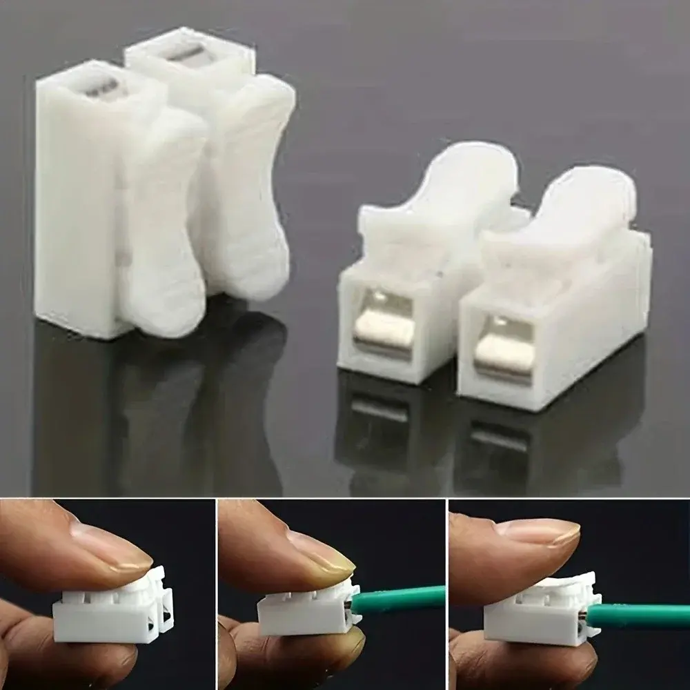 Nenhuma solda solda rápida 2P cabo fio conector, nenhum parafuso bloco terminal, braçadeira de mola, 20pcs