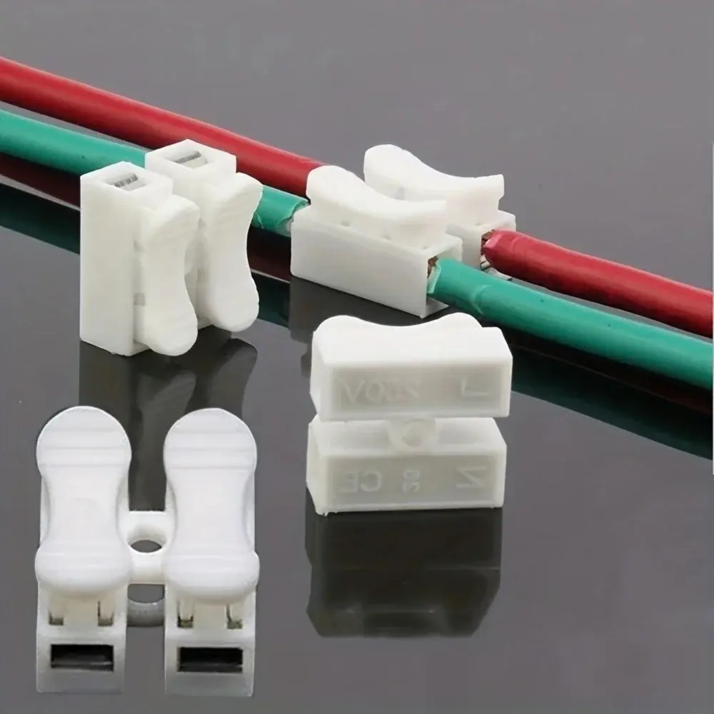 Nenhuma solda solda rápida 2P cabo fio conector, nenhum parafuso bloco terminal, braçadeira de mola, 20pcs