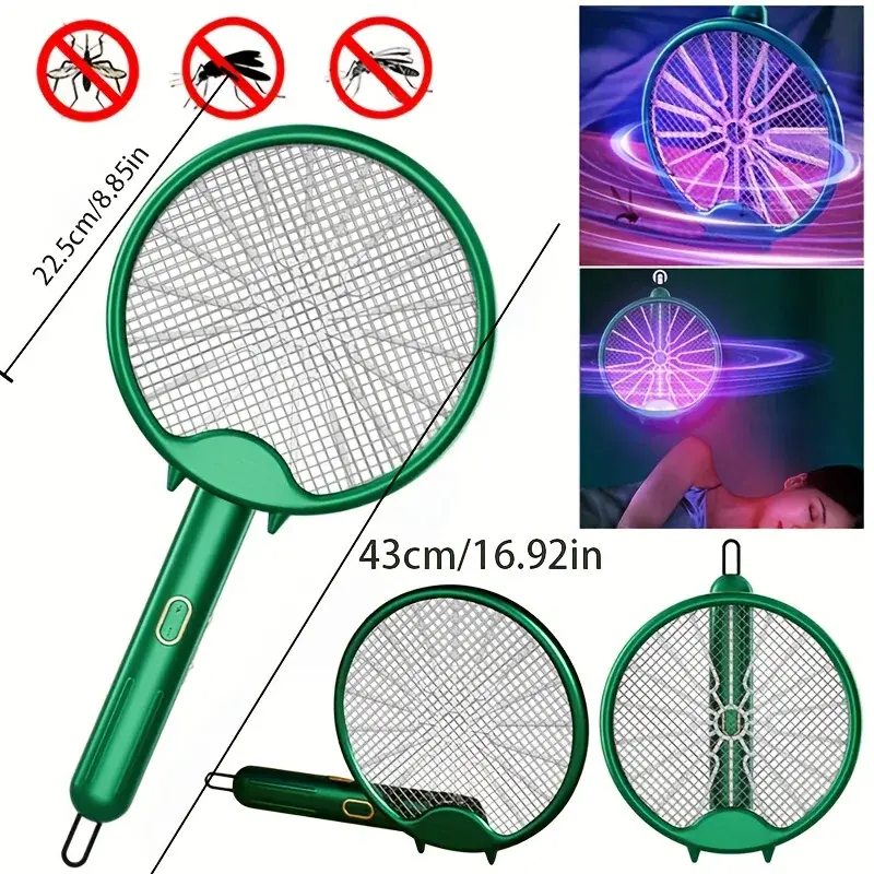 1pc 3000V Electric Mosquito Racket Mosquito Killer Lamp USB Rechargeable Foldable Mosquito Swatter Fly Swatter Mosquito Trap