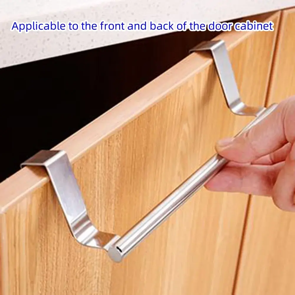 Kitchen Cabinet Door Towel Bar Stainless Steel Door Back Towel Hanging Holder Bathroom Punch-free Towels Hooks Home Organizer