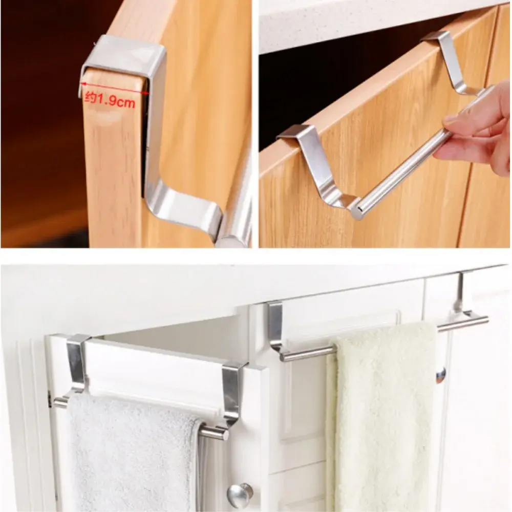 Kitchen Cabinet Door Towel Bar Stainless Steel Door Back Towel Hanging Holder Bathroom Punch-free Towels Hooks Home Organizer