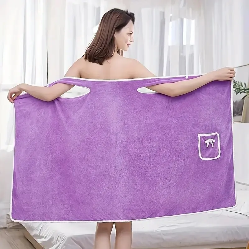 1pc Wearable Bath Towel, Cute Bow Soft Shower Skirt For Women,. Adjustable Bath Robe With Pocket For Home And Travel