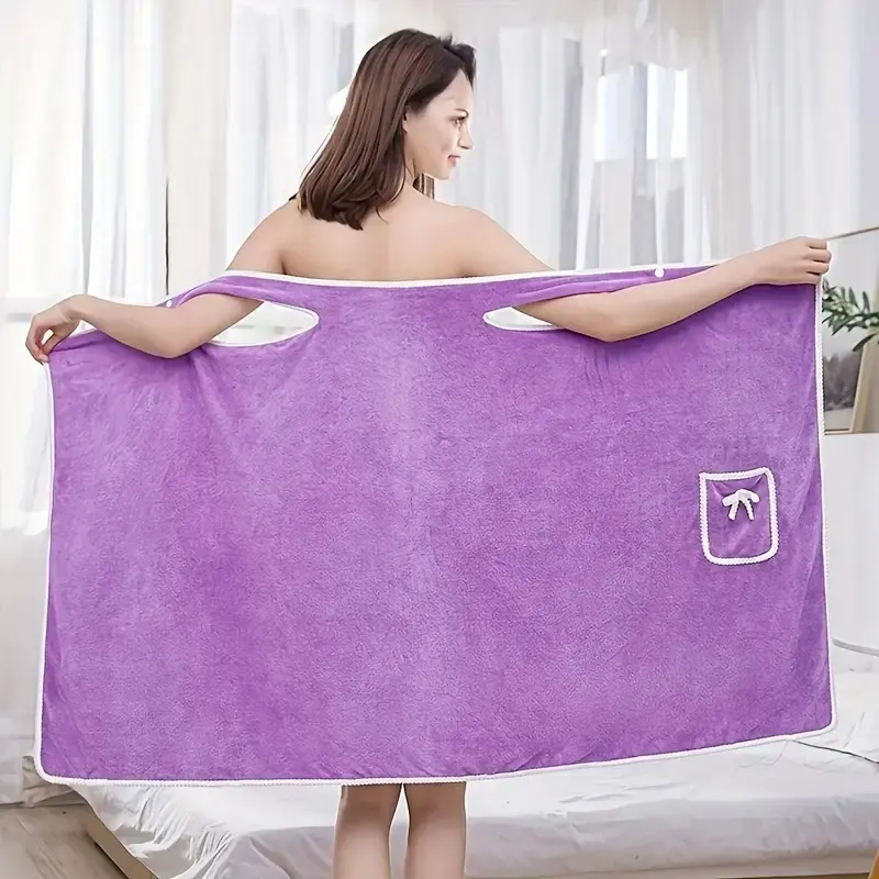 1pc Wearable Bath Towel, Cute Bow Soft Shower Skirt For Women,. Adjustable Bath Robe With Pocket For Home And Travel