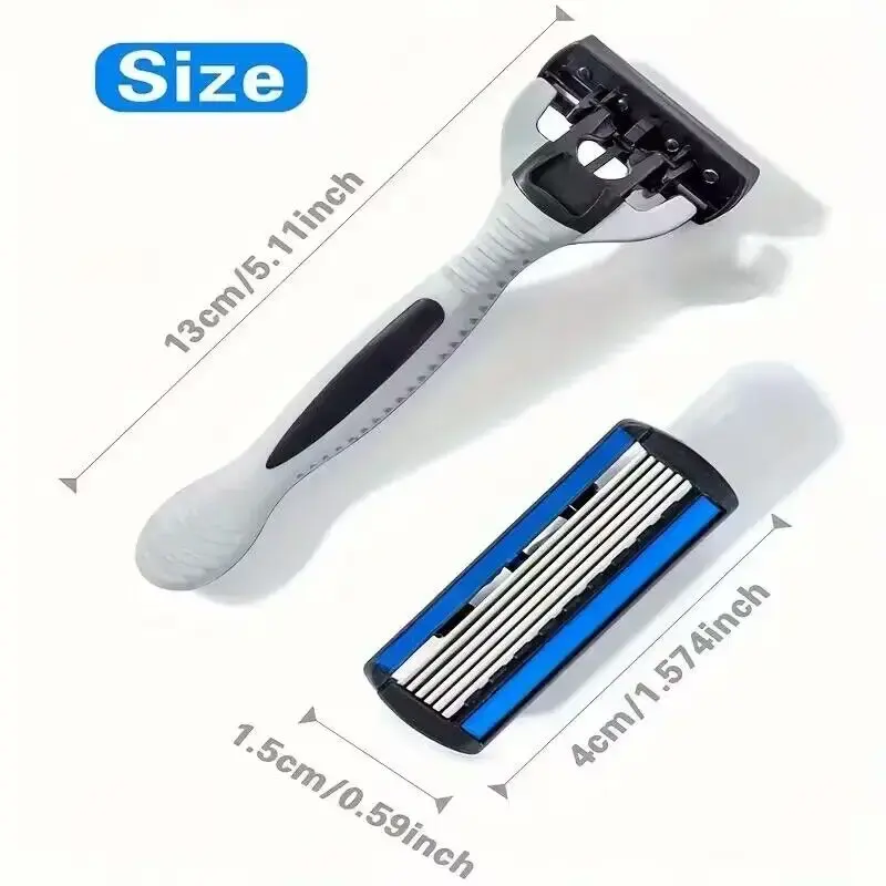 Men's manual razor safety razor 6-layer stainless steel hair removal knife, replaceable razor head, razor tools.