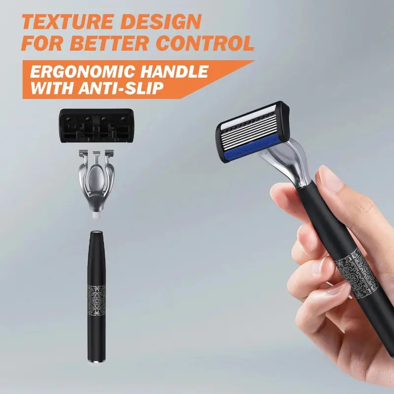Washable metal ordinary beard and beard, 7-layer manual men's razor, stainless steel blade hand guard, metal razor holder.