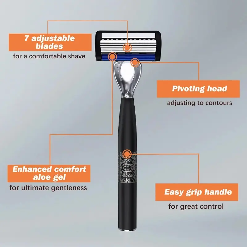 Washable metal ordinary beard and beard, 7-layer manual men's razor, stainless steel blade hand guard, metal razor holder.