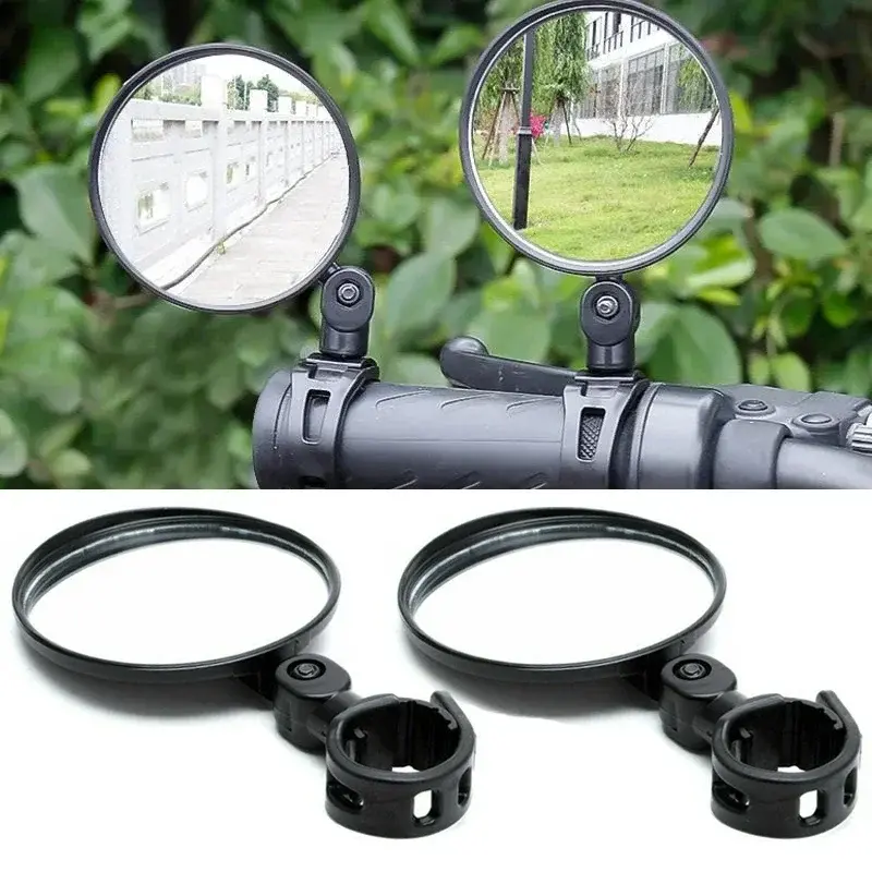 2 pçs ajustável girar bicicleta auxiliar espelho retrovisor montagem no guiador grande angular convexo ciclismo espelhosr