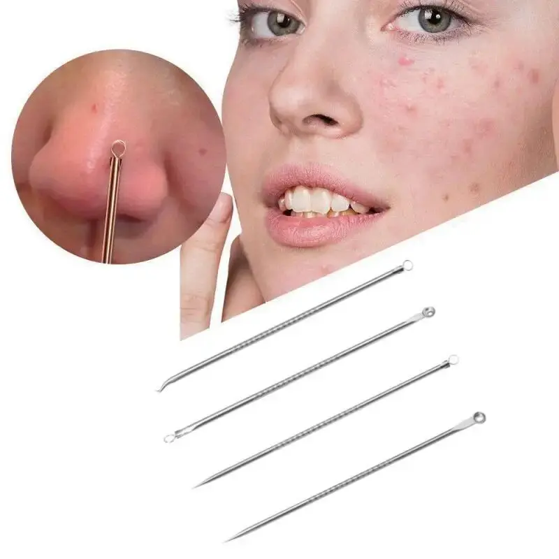 Stainless Steel Beauty Needle Acne Needle Dual-purpose Acne Remover Acne Removing Acne Beauty Tools Pimple Pin 4 PCs Set
