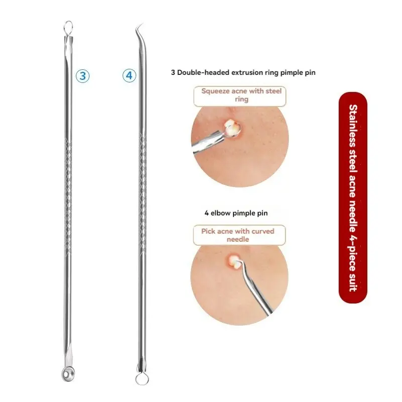 Stainless Steel Beauty Needle Acne Needle Dual-purpose Acne Remover Acne Removing Acne Beauty Tools Pimple Pin 4 PCs Set