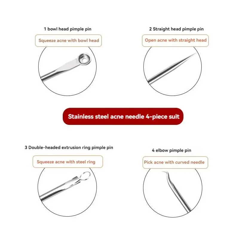Stainless Steel Beauty Needle Acne Needle Dual-purpose Acne Remover Acne Removing Acne Beauty Tools Pimple Pin 4 PCs Set