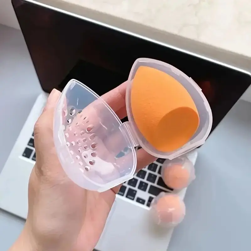 Beau Egg Storage Shell With Hole, Portable BreathablePowder Puff Box With Lid, Travel Holiday Supplies