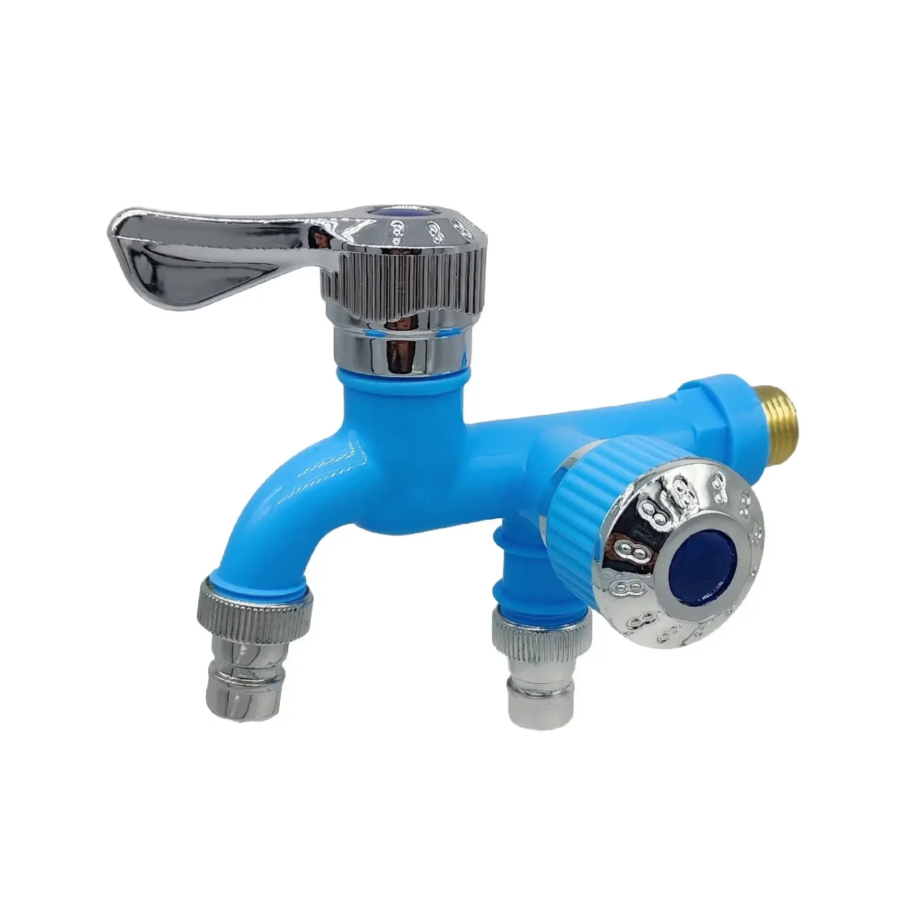 Faucet Double Outlet Dual Control Water Tap Home Bathroom Hose Irrigation Fitting Plastic Connector 1/2" Universal Interface