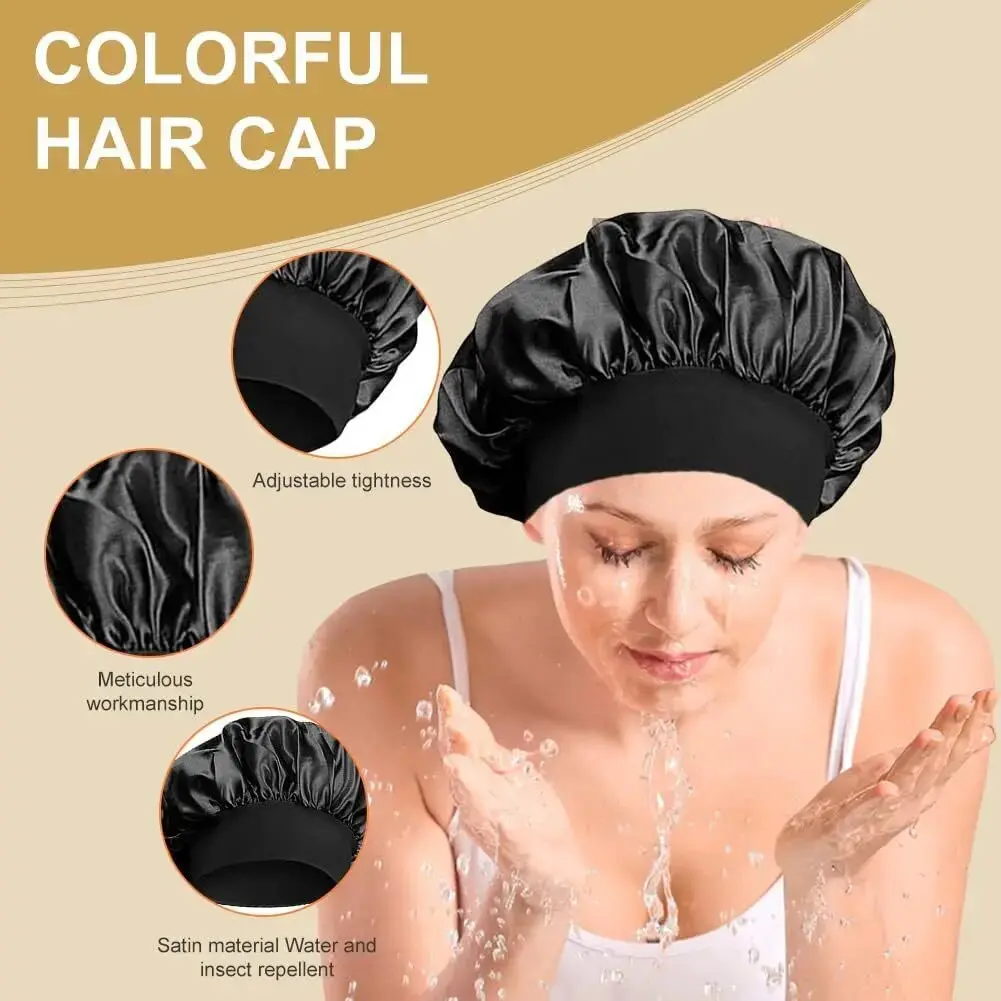 Wide-brimmed High Elastic Hair Band Female Pile Cap Autumn Lunar November Beauty Hair Care Hat Satin Nightcap