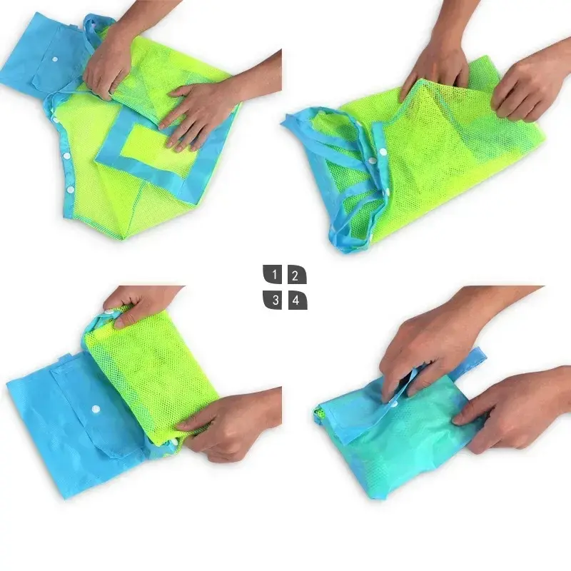 Grande saco de malha de brinquedo de praia crianças areia longe saco de malha portátil saco de armazenamento