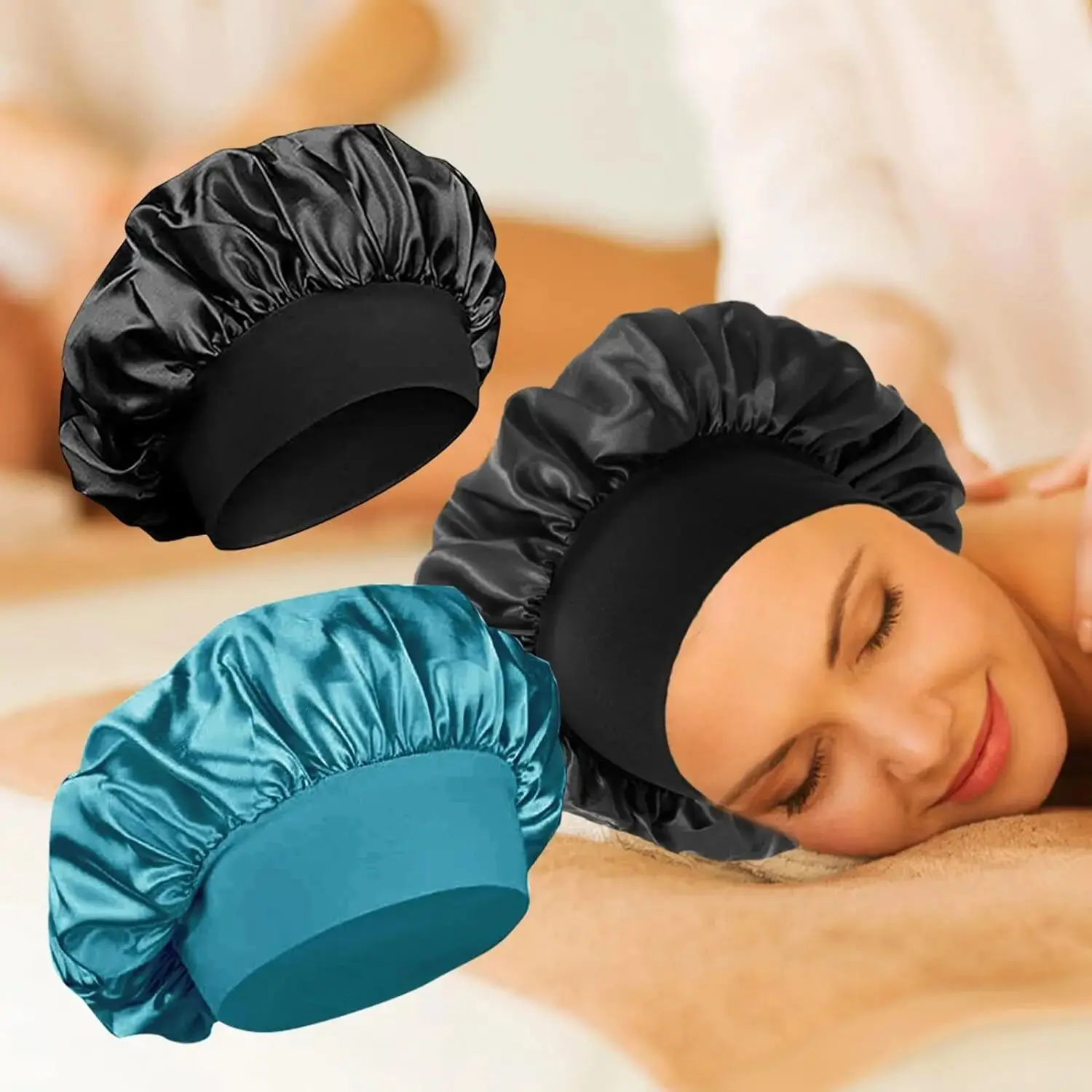 Wide-brimmed High Elastic Hair Band Female Pile Cap Autumn Lunar November Beauty Hair Care Hat Satin Nightcap