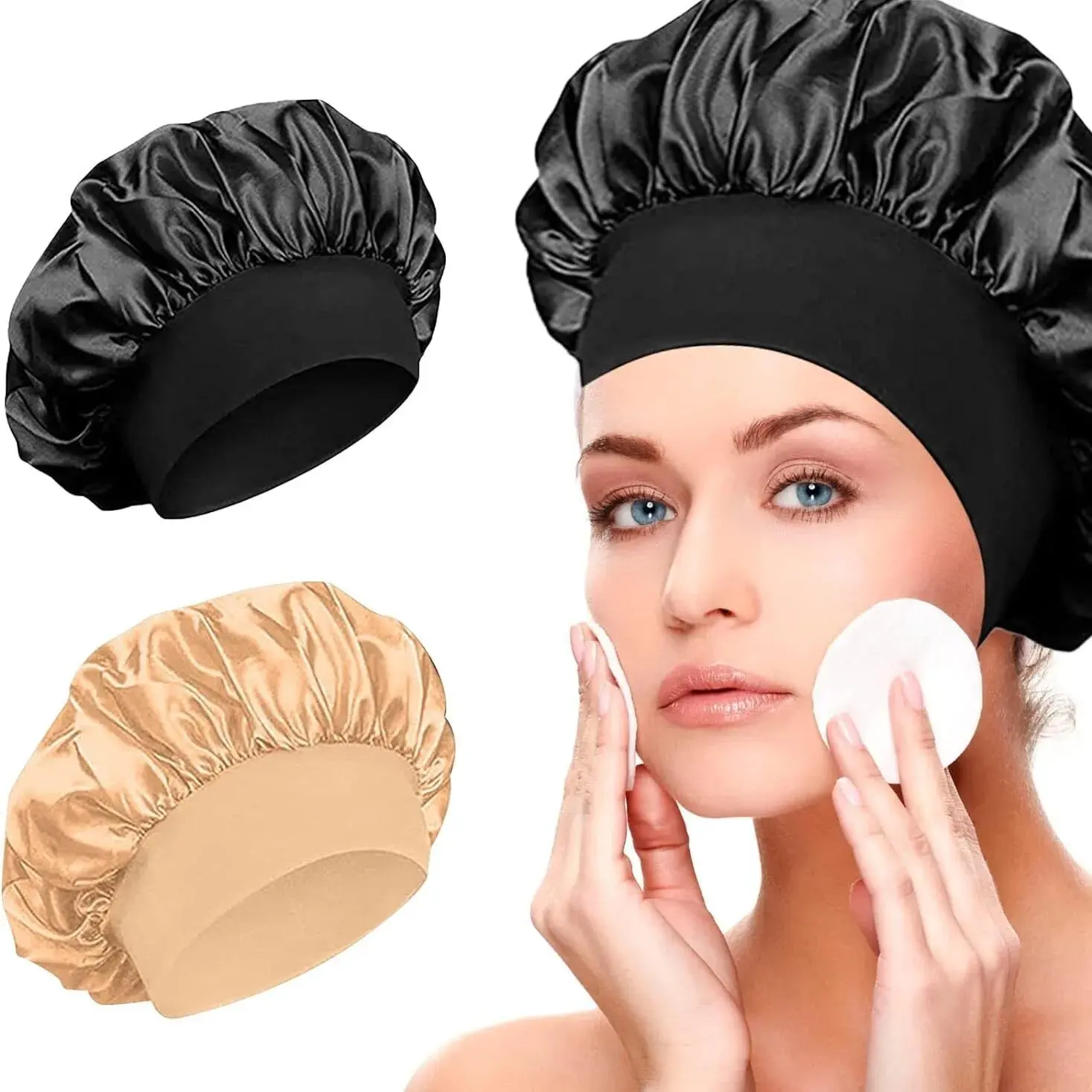 Wide-brimmed High Elastic Hair Band Female Pile Cap Autumn Lunar November Beauty Hair Care Hat Satin Nightcap