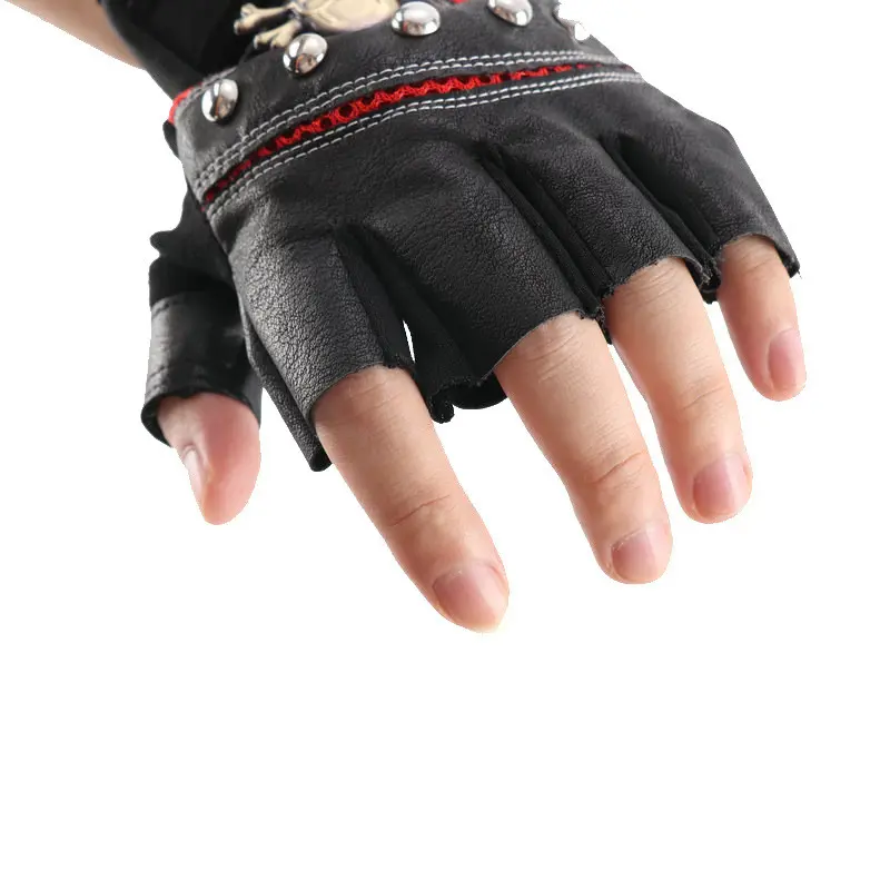 Pu Half-finger Leather Gloves Men's Four Seasons Mountaineering Riding Tactics Personality Skull Rivet Fitness Protective Gloves