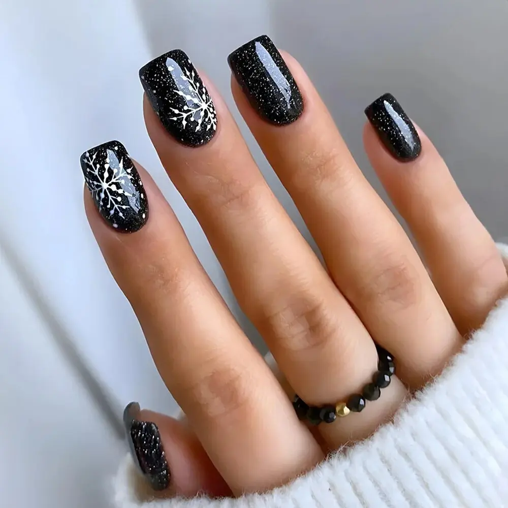 Wearable Nail Patch Simple Blackened Jell-o Style, Snowflake Nail Plate Wearing Nail