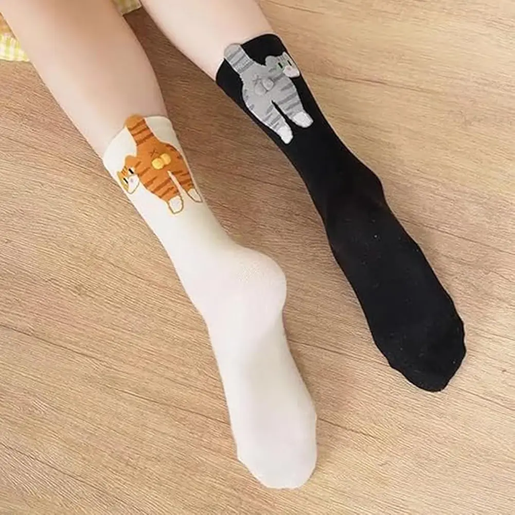 Cartoon Cat Ding Bell Ball Socks Cute Cat Socks for Women Ins Summer Ins Cotton Cute Japanese Funny Sports Mid-tube Socks