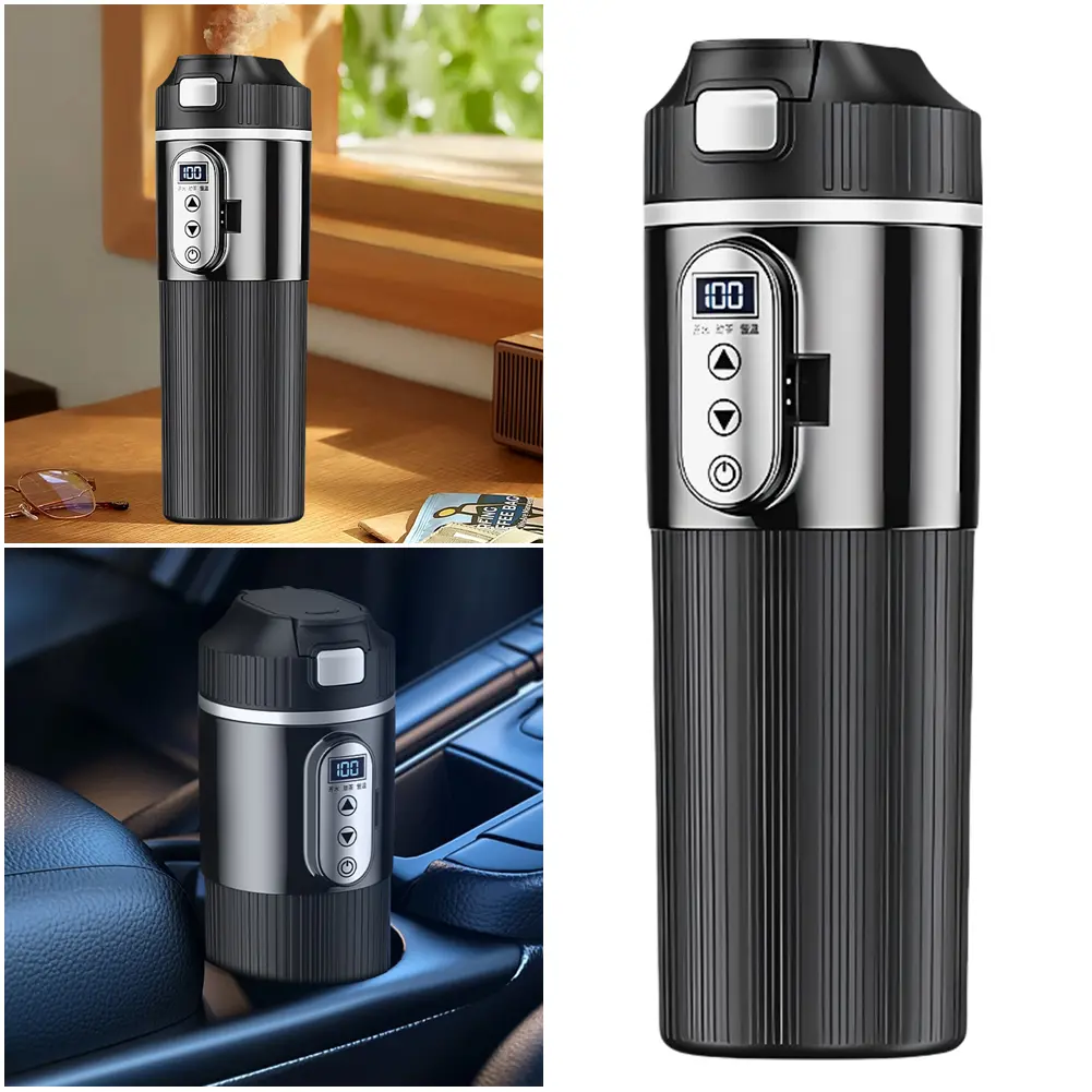 12V/24V Stainless Steel Thermos Cup Car Heating Cup 500ML Smart Temperature Sensor Coffee Milk Heated Kettle Water Warmer Bottle