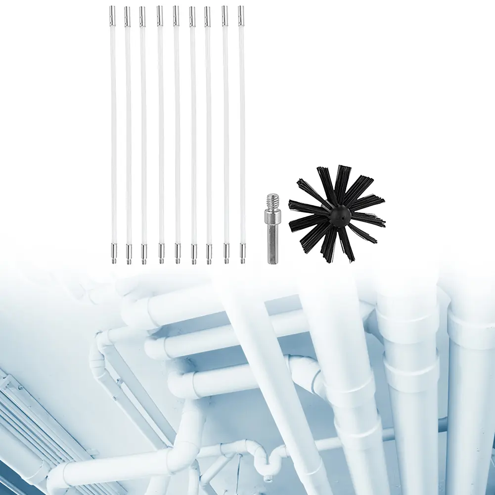 Chimney Brush Set with Long Handle Rods Dryer Vent Cleaner Kit Flexible Rotary Chimney Brush Fireplace Inner Wall Cleaning Tools