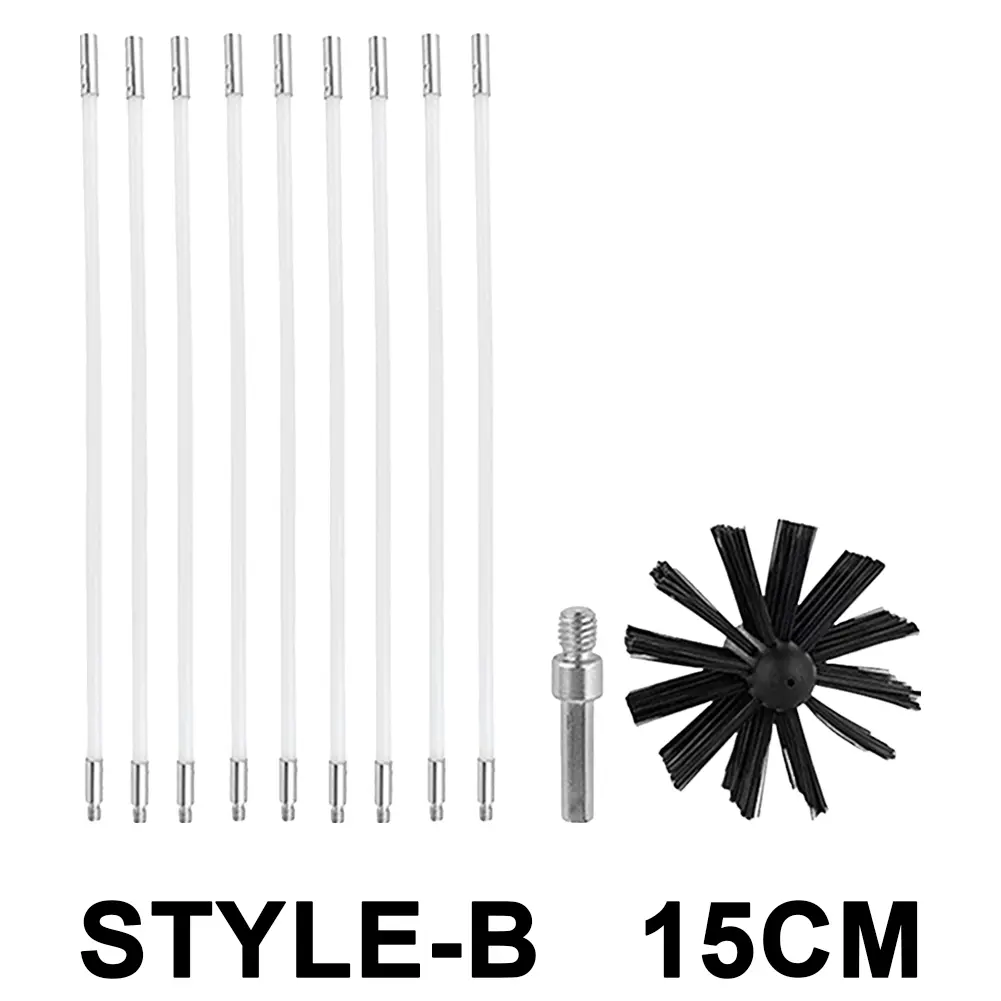 Chimney Brush Set with Long Handle Rods Dryer Vent Cleaner Kit Flexible Rotary Chimney Brush Fireplace Inner Wall Cleaning Tools