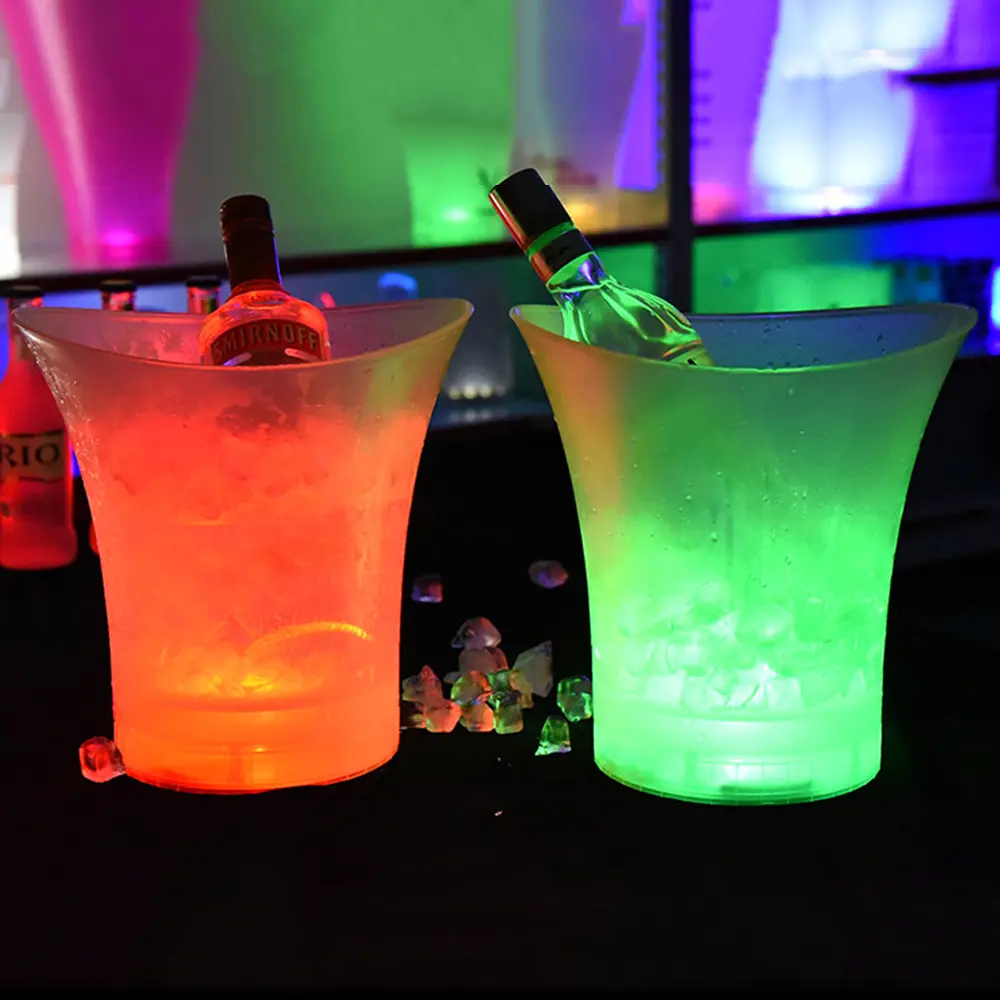 1/2/3pcs 5L Colorful LED Light Up Waterproof Plastic LED Ice Bucket Champagne Beer Bucket Bars Nightclubs LED Bars Night Party