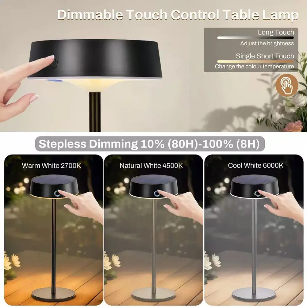 Solar Desk Lamp Solar Light Table Lamp For Bedroom Camping Two Charging Way 3 Color Temperature Waterproof Night Lights For Home