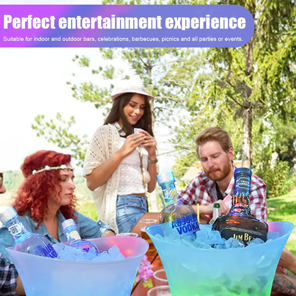 1/2/3pcs 5L Colorful LED Light Up Waterproof Plastic LED Ice Bucket Champagne Beer Bucket Bars Nightclubs LED Bars Night Party