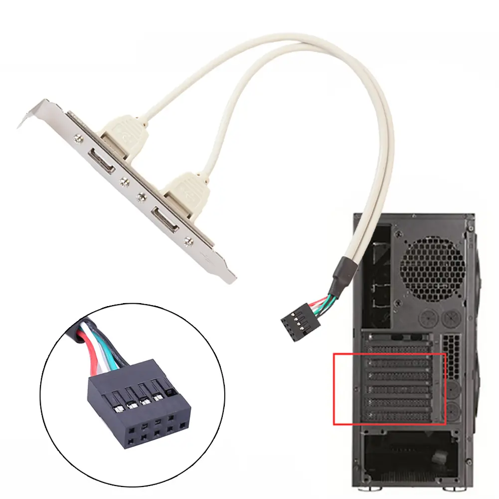 2 Port USB 2.0 Motherboard USB Cable Host Adapter To 9 Pin Dual USB 2.0 Female Back Panel Connector Cable Adapter for Computer