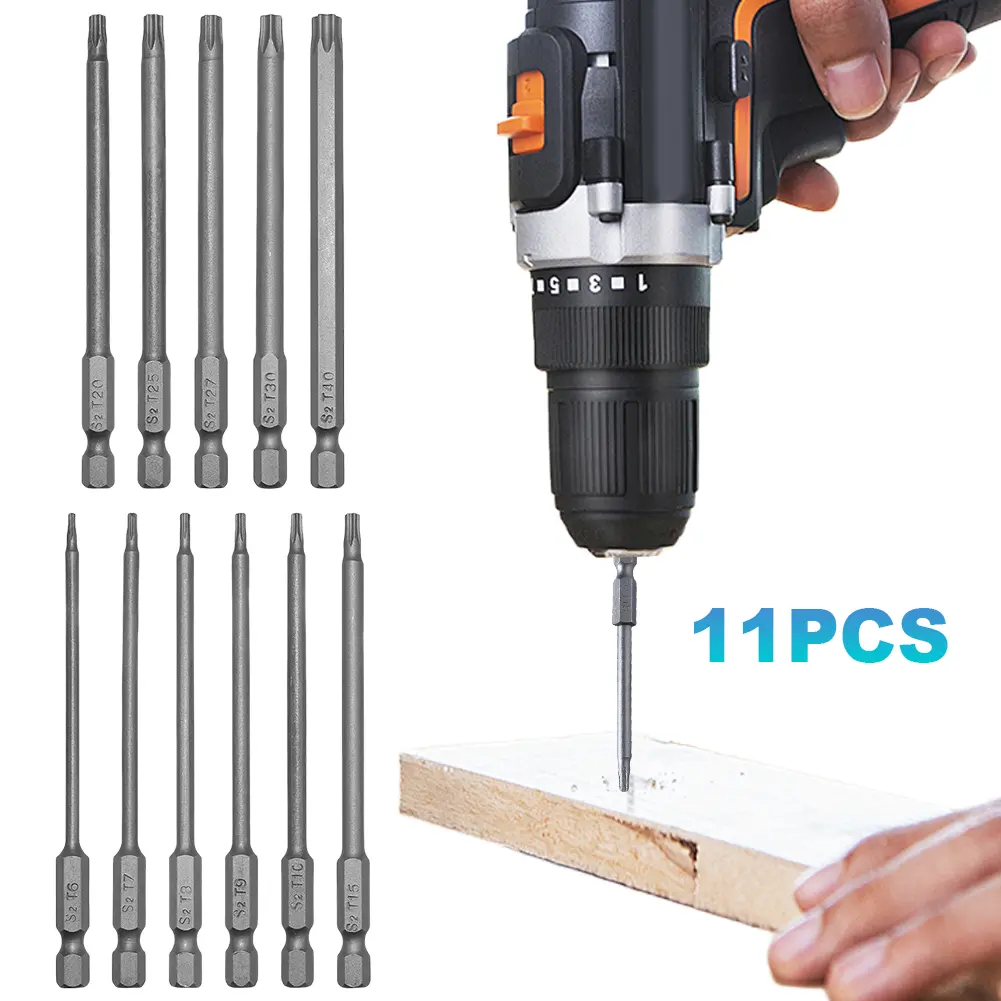 11 PCS Torx Security Bit Set Magnetic Star 6 Point Screwdriver Set 1/4 Inch Hex Shank Torx Screwdriver Bits Set Screwdriver Head