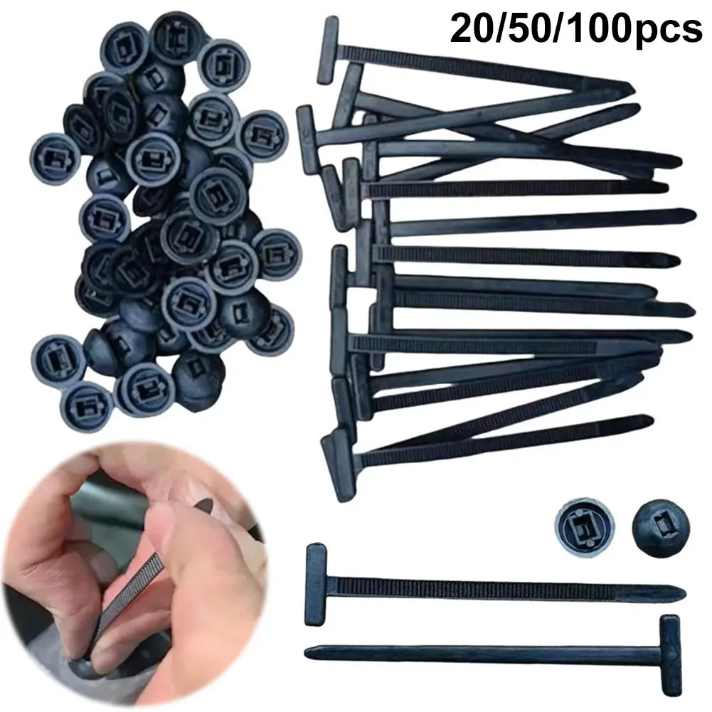 10~100pcs Black T-type Cable Ties Plastics Releasable Nylon Hook Loop Wrap Zip Bundle Fastener Straps Detachable Wire Organizer