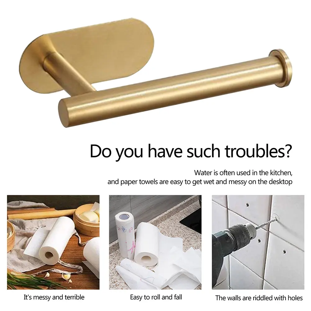 Toilet Paper Holder Self Adhesive Tissue Hanger Stainless Steel Wall Mount No Punching Tissue Towel Roll Dispenser for Bathroom
