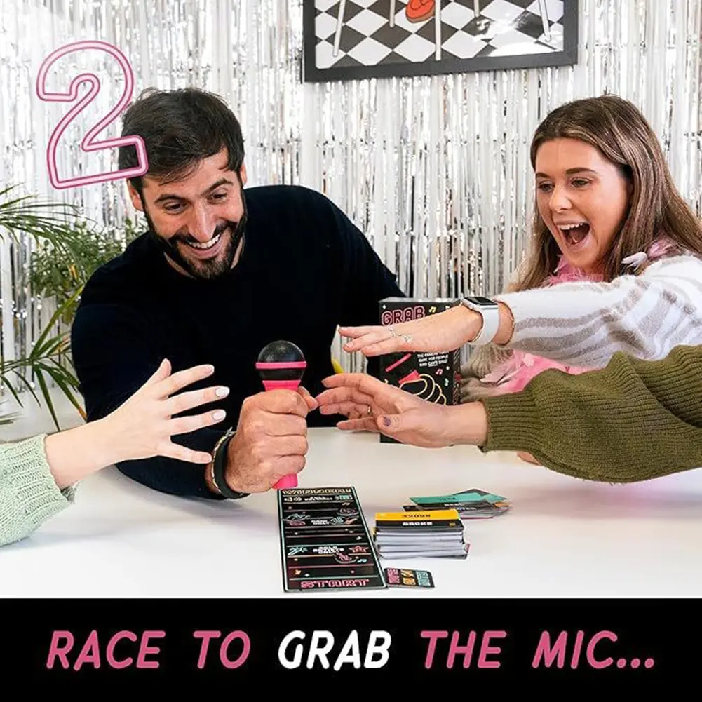 Exciting Grab The Mic The Family Karaoke Game 2-10Players Board Game for Bad Singers 125Lyric Cards Singer Game For Family Party