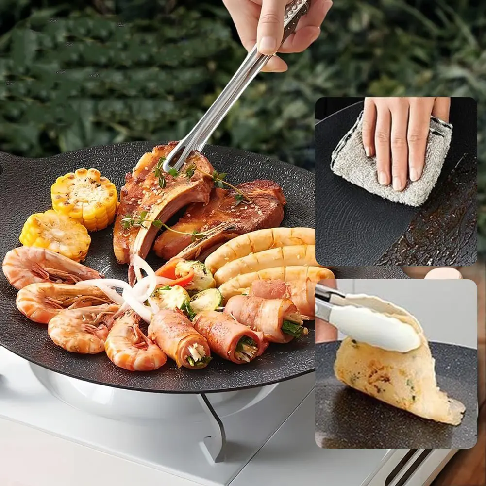 Korean Grill Pan Medical Stone Coating Round BBQ Griddle with Handle Baking Tray for Indoor Or Outdoor Grilling