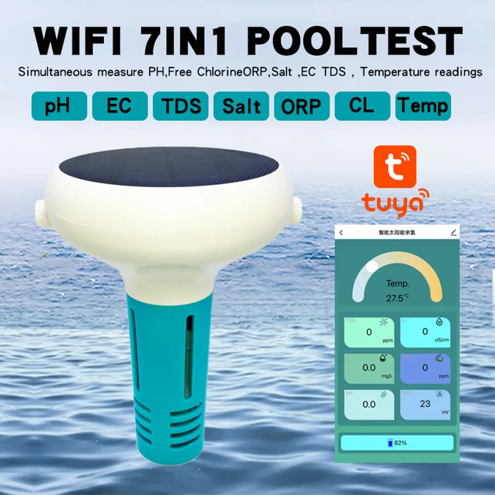 7 In 1 Tuya ZigBee Intelligent Chlorin Meter PH ORP Total Dissolved Solids Salinity Temp CL Test Meter Swimming Pool Water Teste