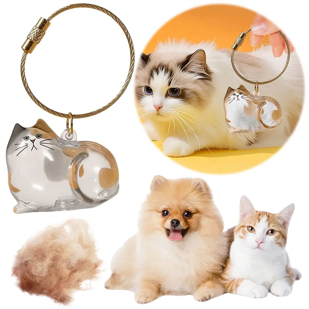 Cat Hair Storage Bottle Pet Fur Keepsake Keychain for Collecting Cat Dog Hair Transparent Bottle for Pet Gifts Transparent Hair