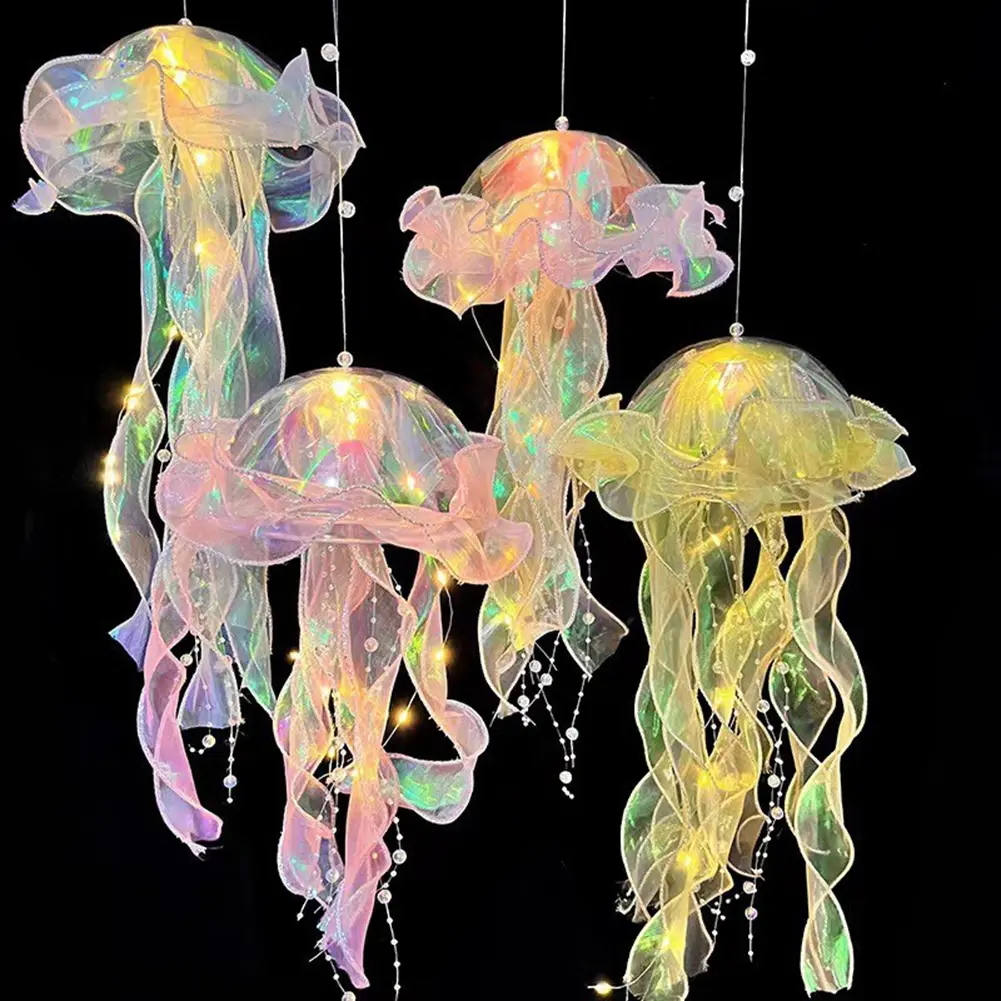 Creative Jellyfish Lamp Jellyfish Hanging Decoration Wind Chimes Hanging Lantern Decor Atmosphere Lamp Flower Lamp Birthday Gift